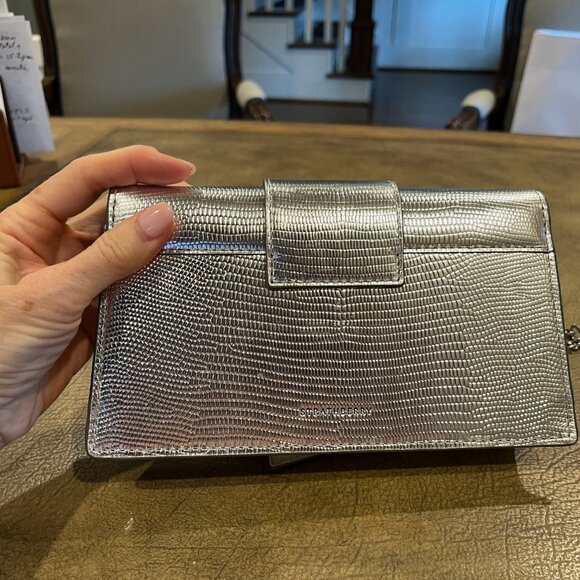 Strathberry Crescent On A Chain Silver Lizard Embossed Leather Crossbody NWOT - Picture 6 of 10